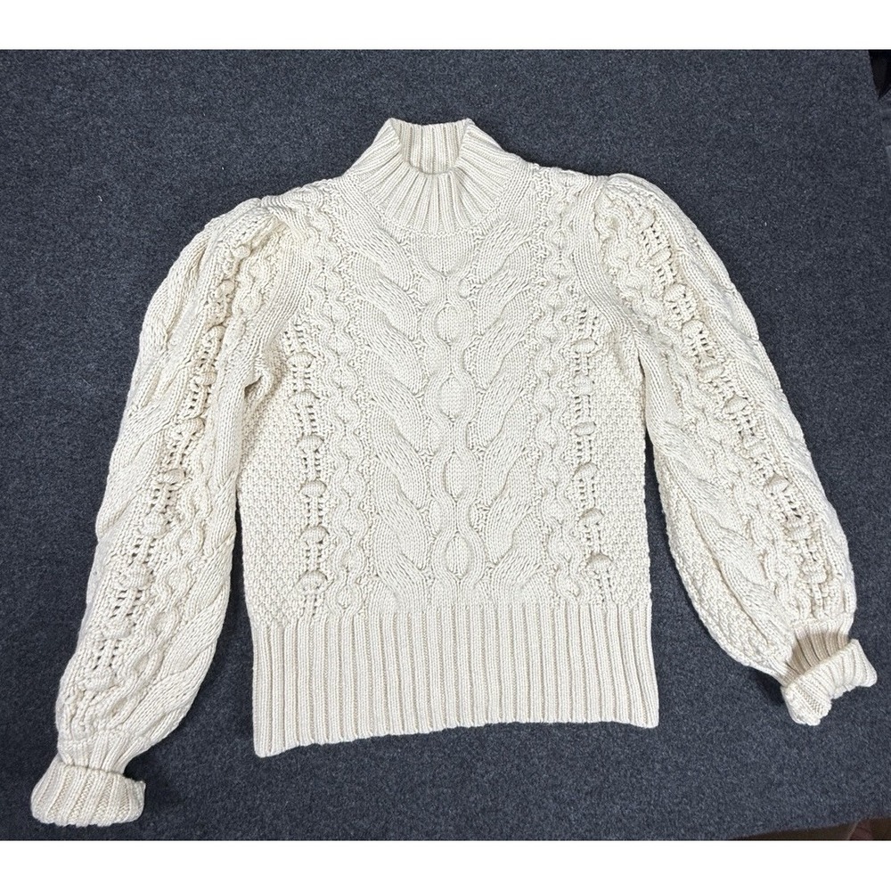 Banana Republic Sweater Women Large Beige Cotton Wool Fisherman Cable Knit